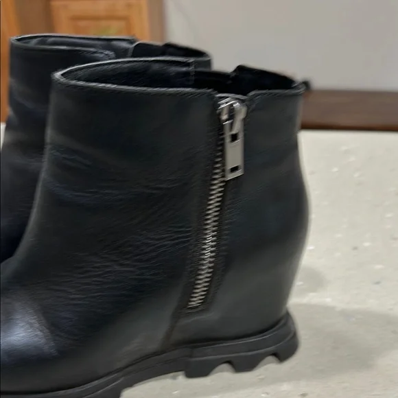 Sorel Black Ankle Booties with Modern Wedge - Picture 3 of 11